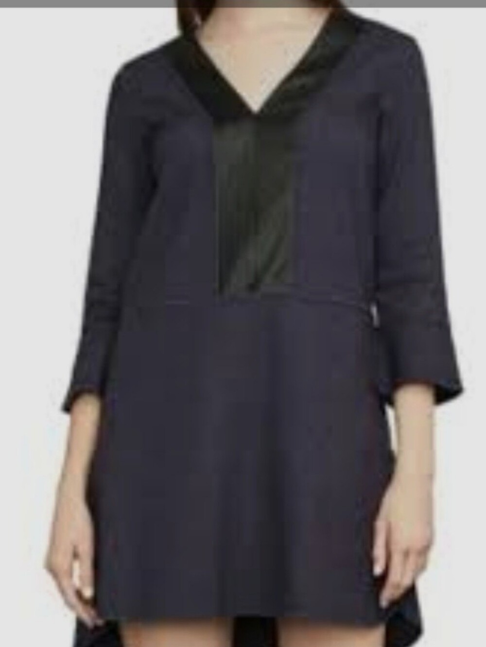 BCBGMaxAzria Black V-Neck Shift Dress with Contrast Yoke
